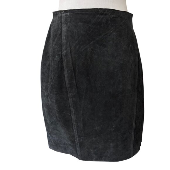 Vintage 80s Sarah Morgan black 100% Leather Suede high waist mini skirt sz 11/12 - Picture 3 of 10